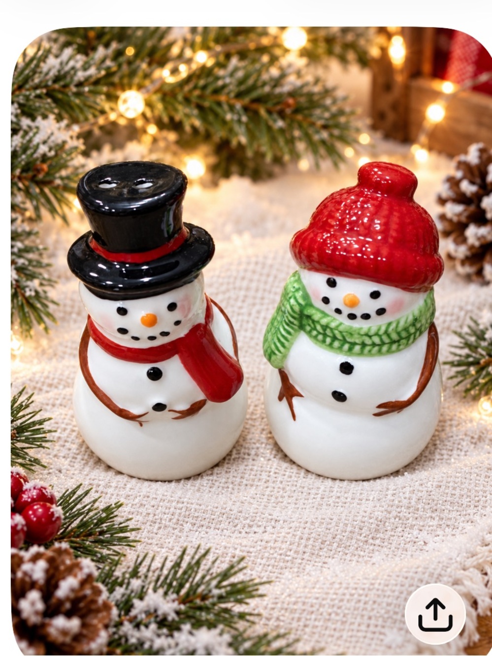 Cracker Barrel Mini Ceramic Snowman Salt & Pepper Shakers - Red, Green & Black